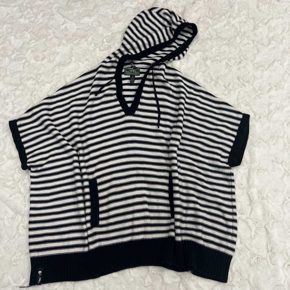 Lauren Ralph Lauren Womens Hoodie Blouse 2XL Blue White Active Striped Knit LRL